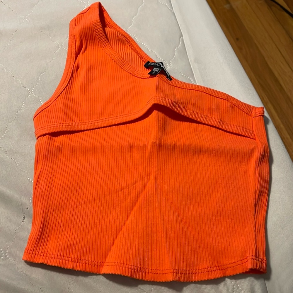 orange one shoulder crop top tank
